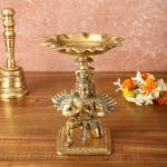 Superfine Brass Garuda Aasan Lamp | 6.5" x 5.7" x 6.5" (16.5 x 14.5 x 16.5 cm) | Vintage Polish | Sacred Light Divine Art